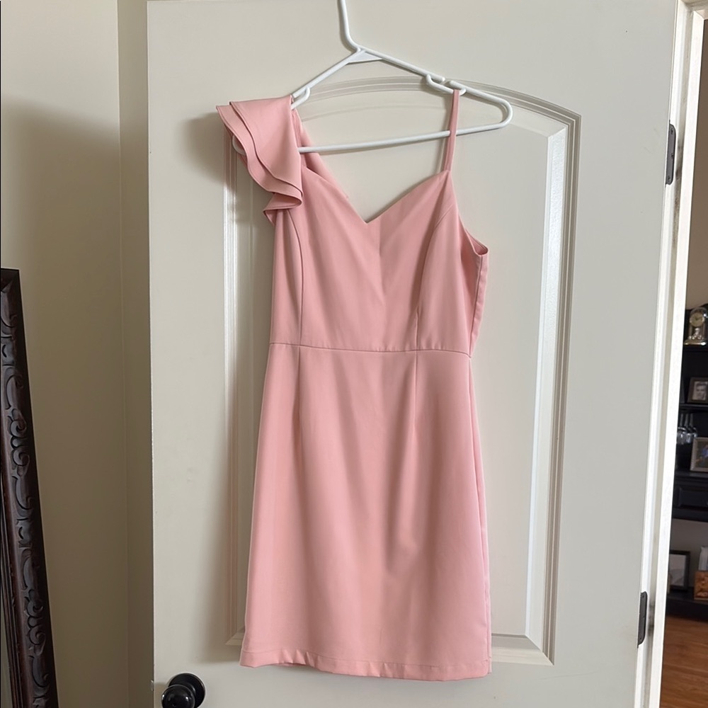 Anna Grace Pink One-Shoulder Sheath Dress for Weddings